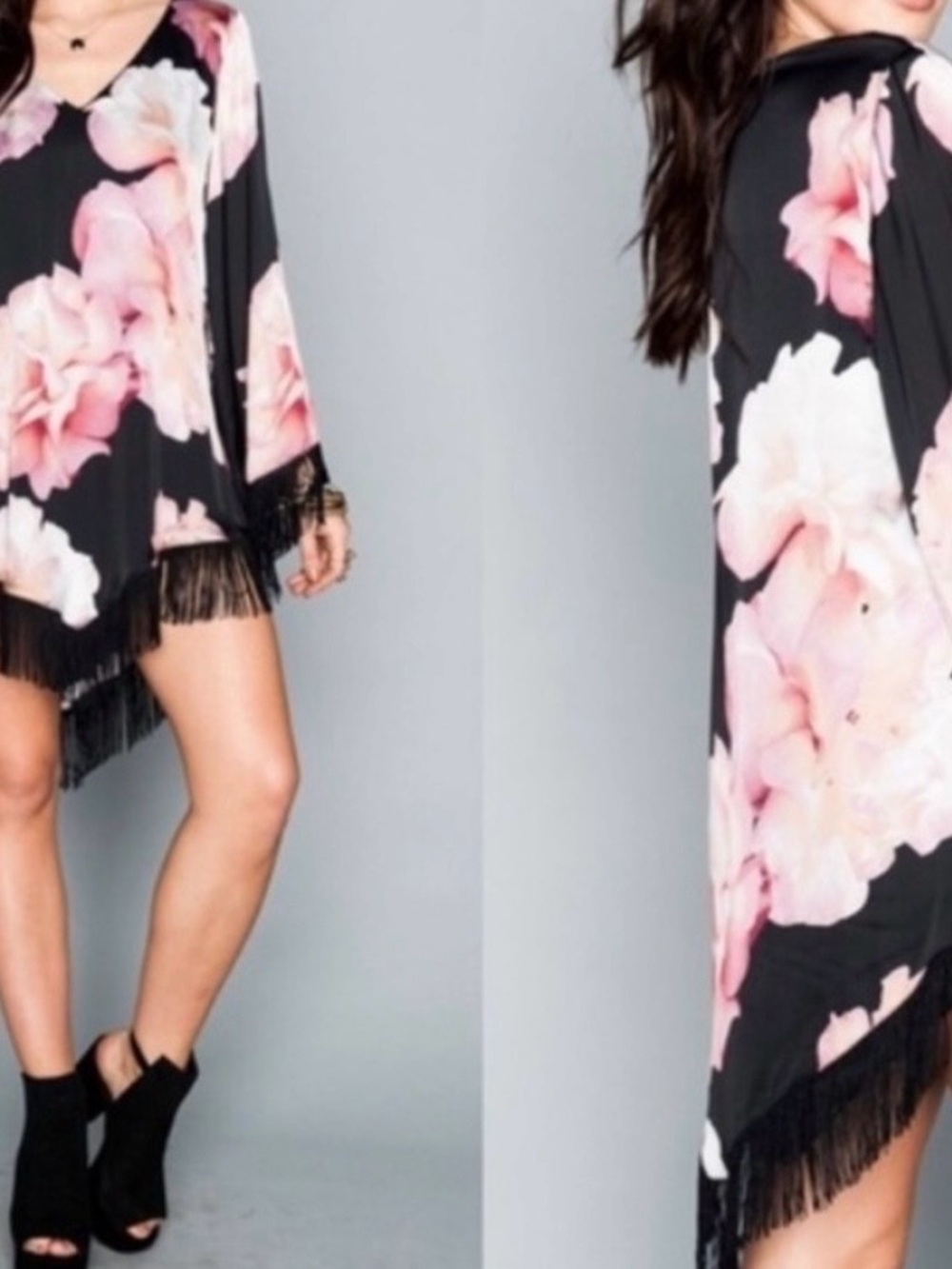 Show Me Your Mumu Boho Rodeo Fringe Black Floral Dress L